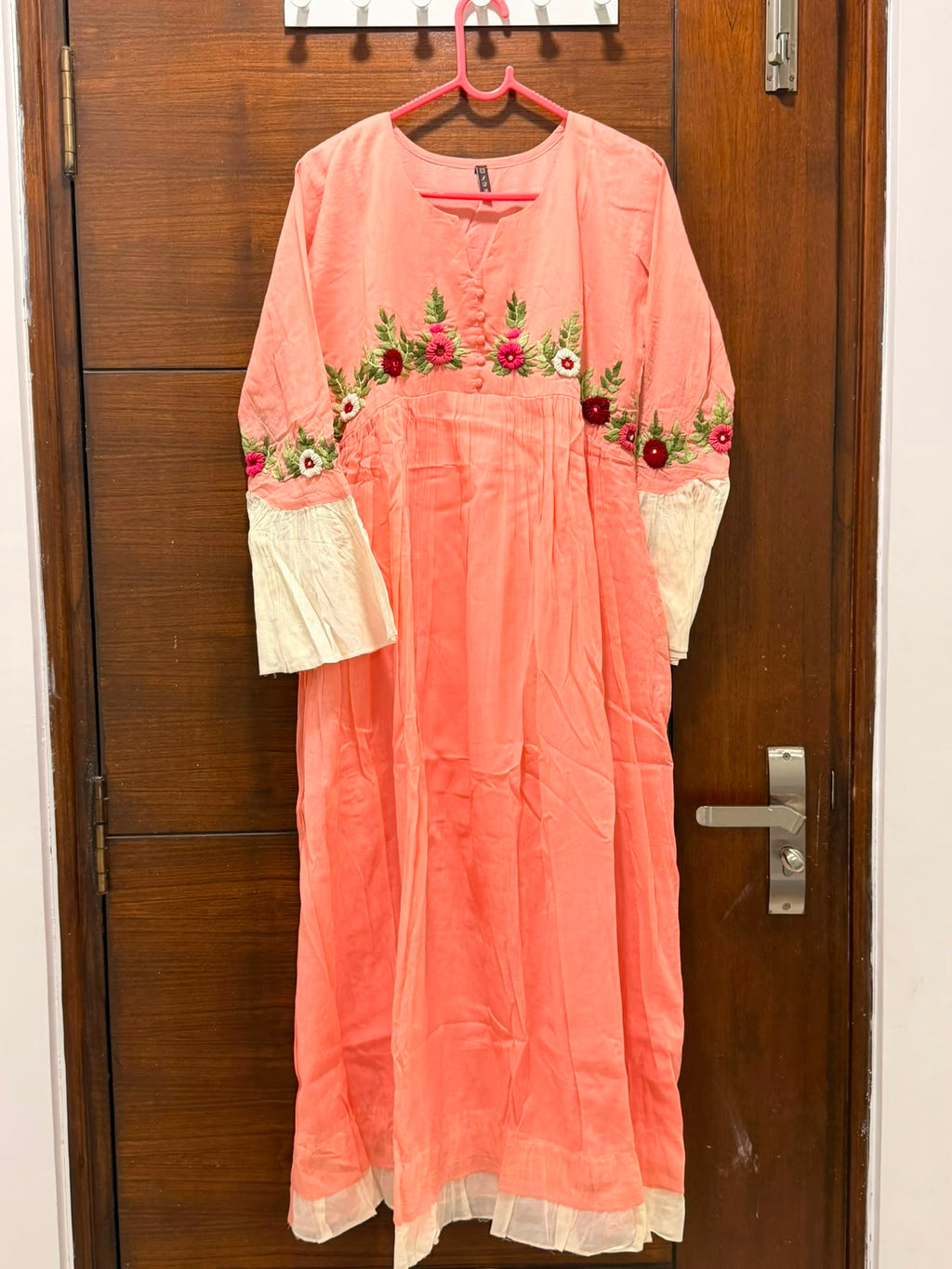 Peach Embroidered A-Line Dress