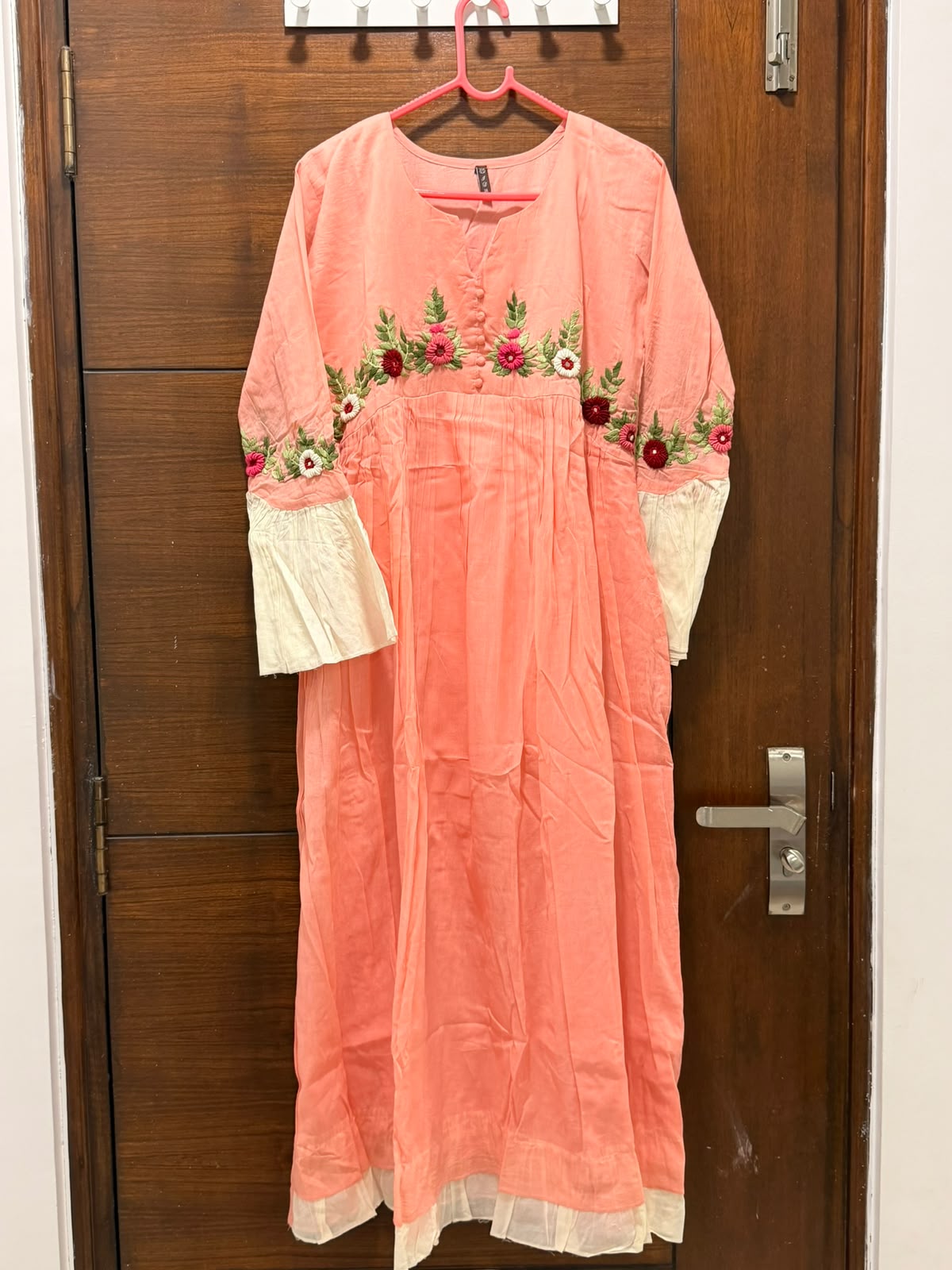 Peach Embroidered A-Line Dress