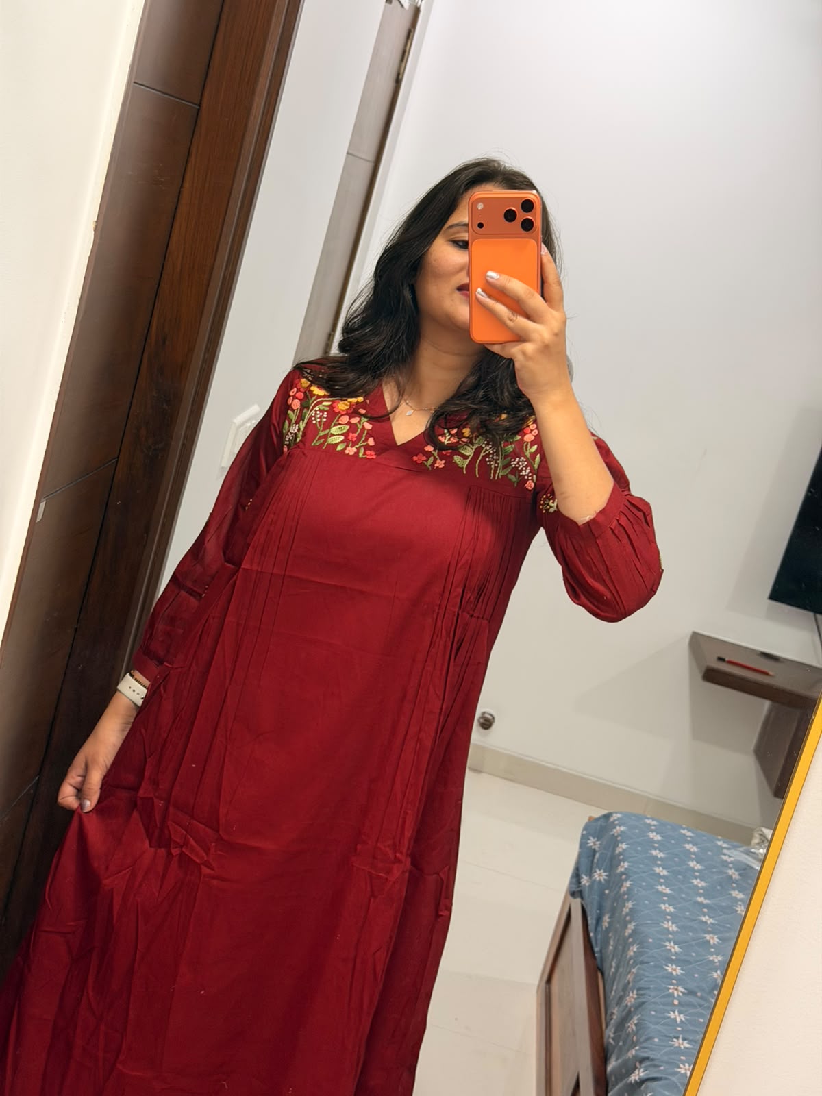 Maroon Embroidered Dress